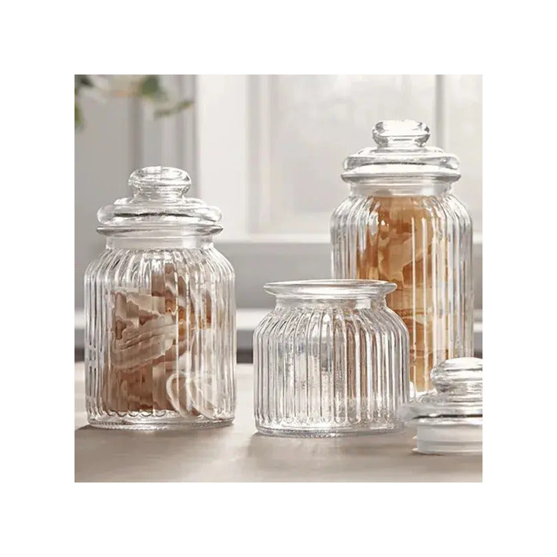 Set De 3 Bollones De Vidrio Tapa Hermética Cocina Alimentos Transparente