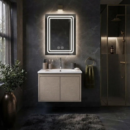 Set Completo Baño Mueble Con Bacha Espejo Led Mundo Express Beige