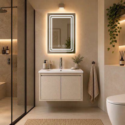 Set Completo Baño Mueble Con Bacha Espejo Led Mundo Express Beige