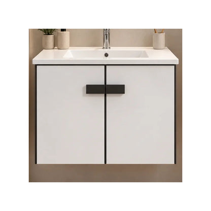 Set Completo De Baño Espejo Y Mueble Con Bacha Blanco Un Agujero