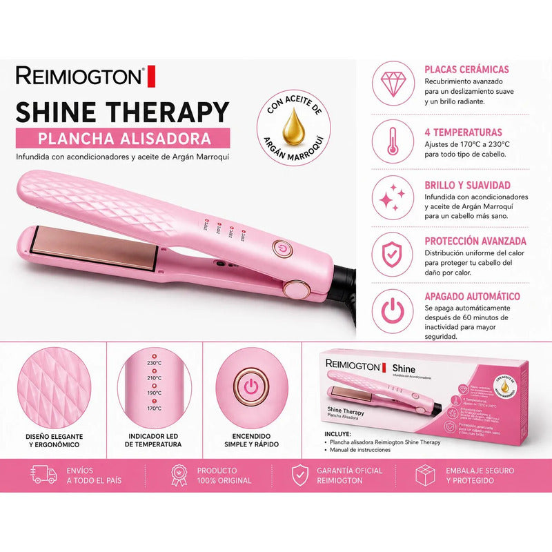 Plancha Alisadora Reimiogton Shine Therapy Re-2518 Rosa