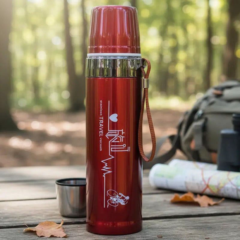 Termo De Acero Inoxidable 500ml Con Tapón Cebador Rojo