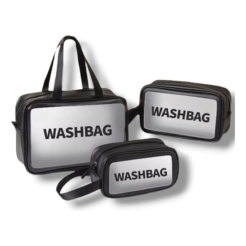 Set 3 Neceser Washbag Portacosmeticos Maquillaje Viaje Negro Liso
