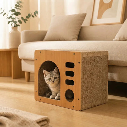 Box Rascador Casita De Madera Para Gatos 45,5x29x28 Cm Marrón