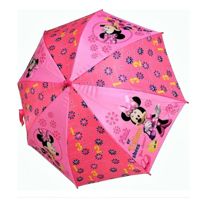 Paraguas Infantil De Minnie Rosa Mango Curvo Rosa