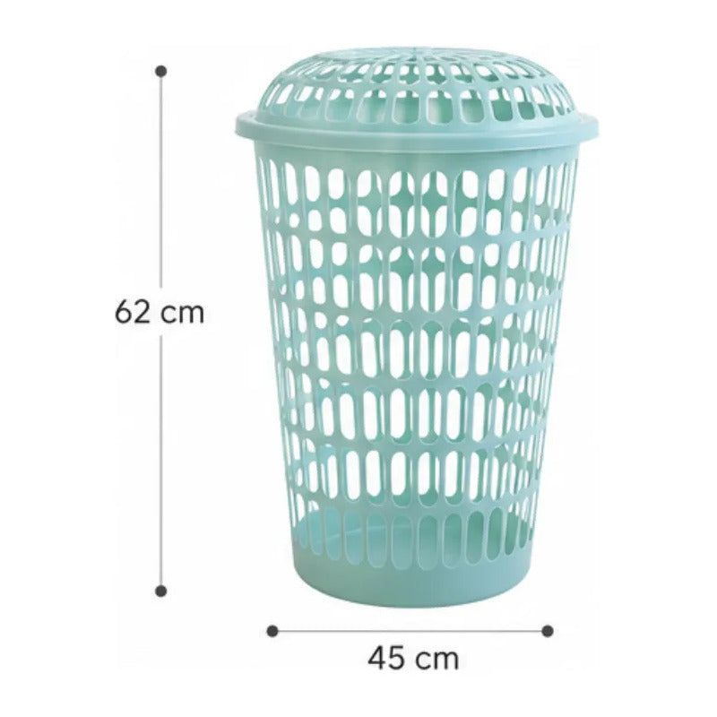Canasto De Ropa Plástico Redondo Con Tapa Laundry Verde Claro
