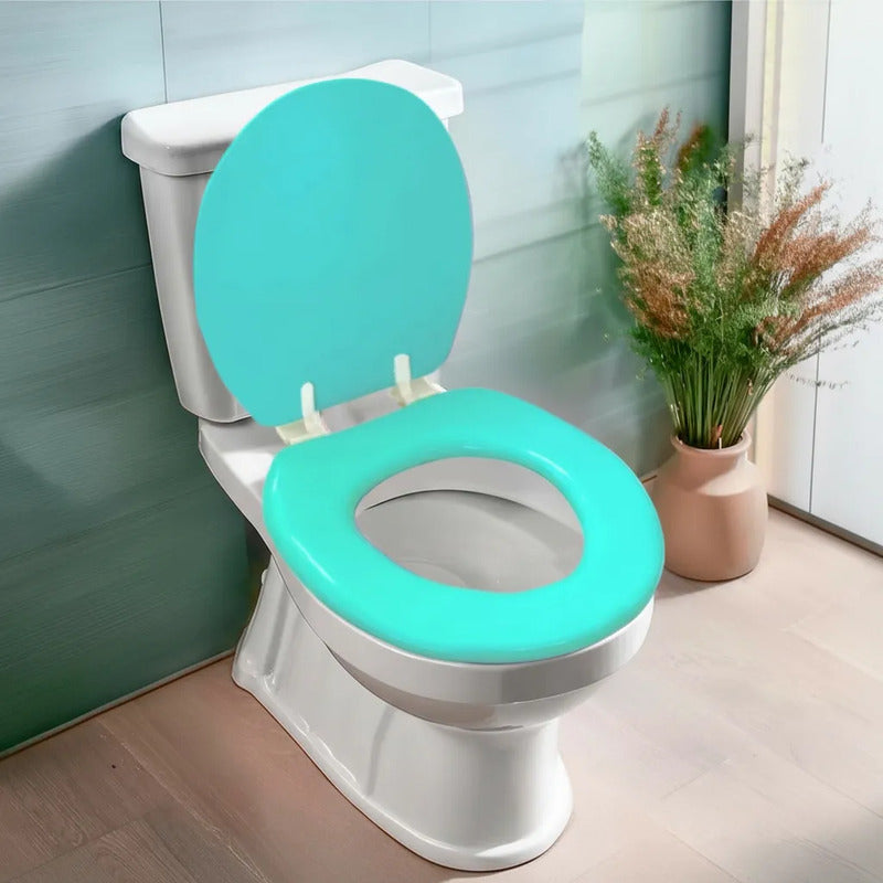 Asiento Para Inodoro Rodi Universal Oval Celeste Acolchado Con Tapa Agua