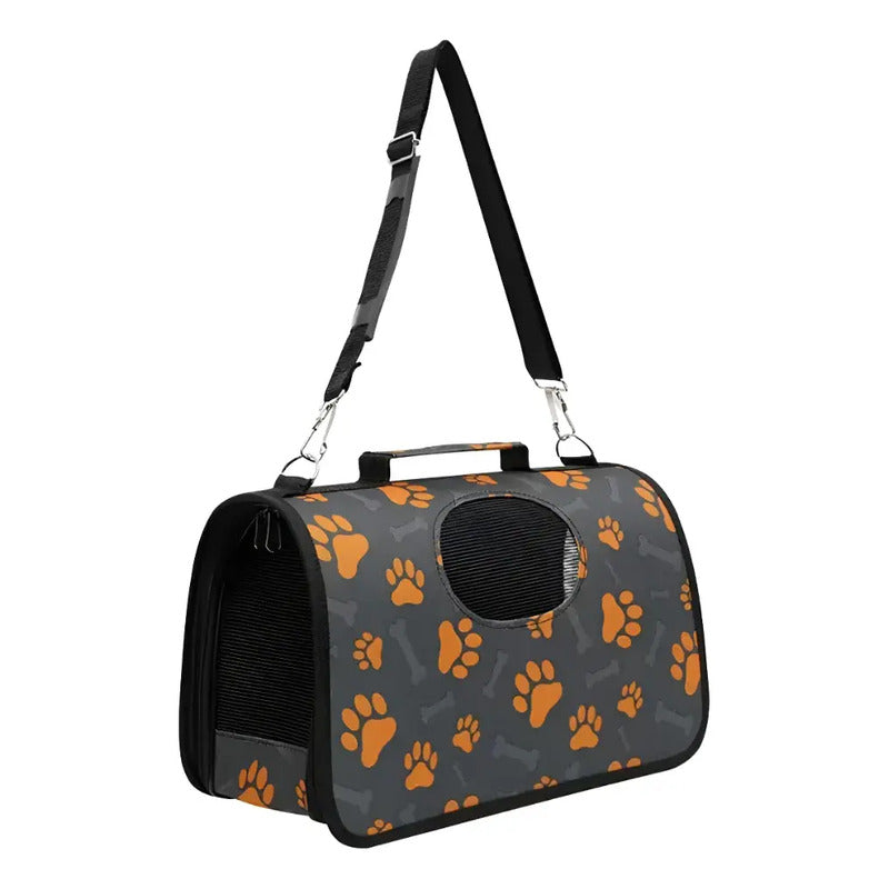 Bolso Transportador Mascotas De Viaje Perro Gato Huellas Naranja