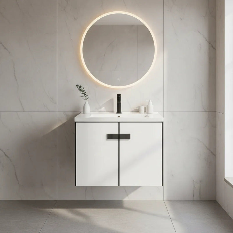 Mueble De Baño Moderno Y Compacto Con Bacha De Loza 60cm Blanco Un Agujero