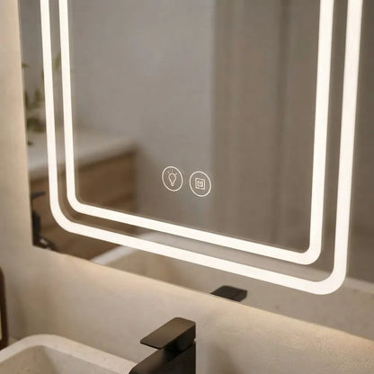 Espejo Led Baño 50x70cm C/desempañante Táctil 3 Tonos De Luz Espejo Doble