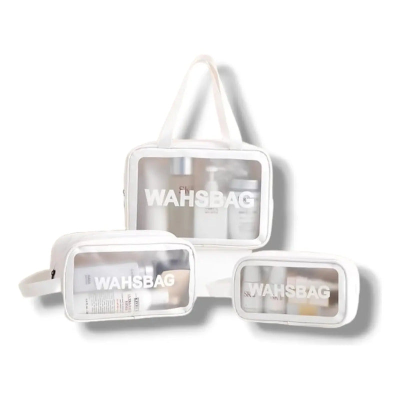 Set 3 Neceser Washbag Portacosmeticos Maquillaje Viaje Blanco Liso
