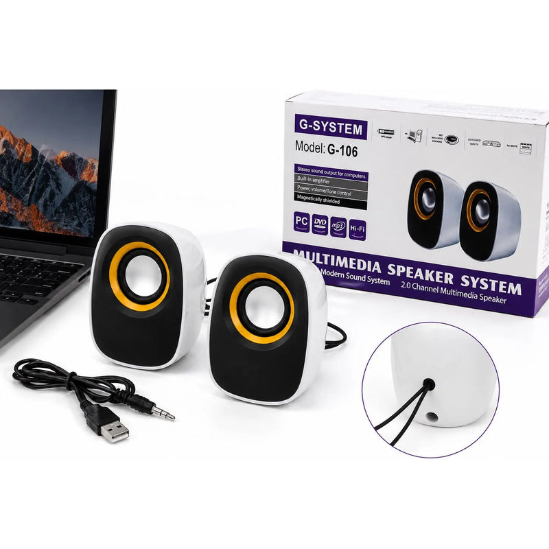Parlante G-system G-106 Usb Y Jack Potente Y Compacto Blanco