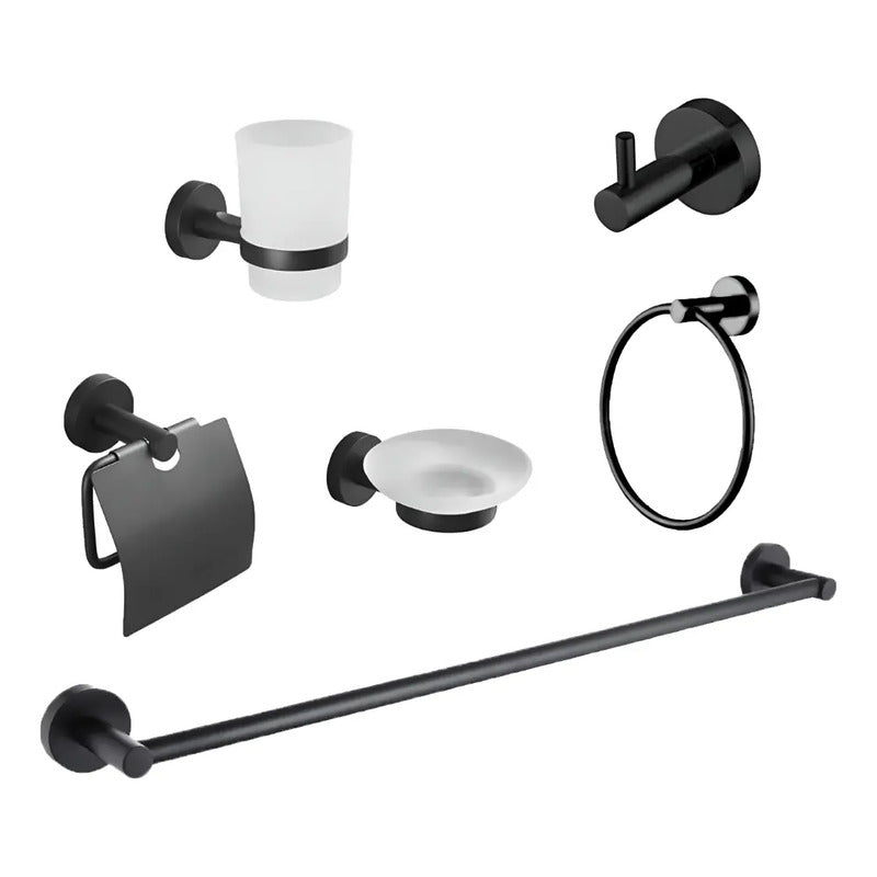 Set De Baño Accesorios Juego De Baño 6 Piezas Negro Mate