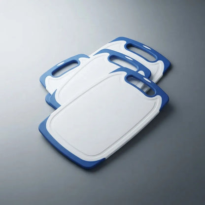 Tabla De Picar De Cocina Plastico Set X3 25x14,8 Cm Borde Azul Blanco