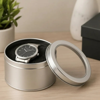 Caja Organizadora Con Tapa Transparente Para Reloj 9x6 Cm Plateado