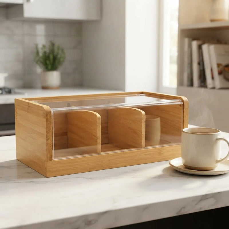 Organizador de Bambú con Tapa de Acrílico
