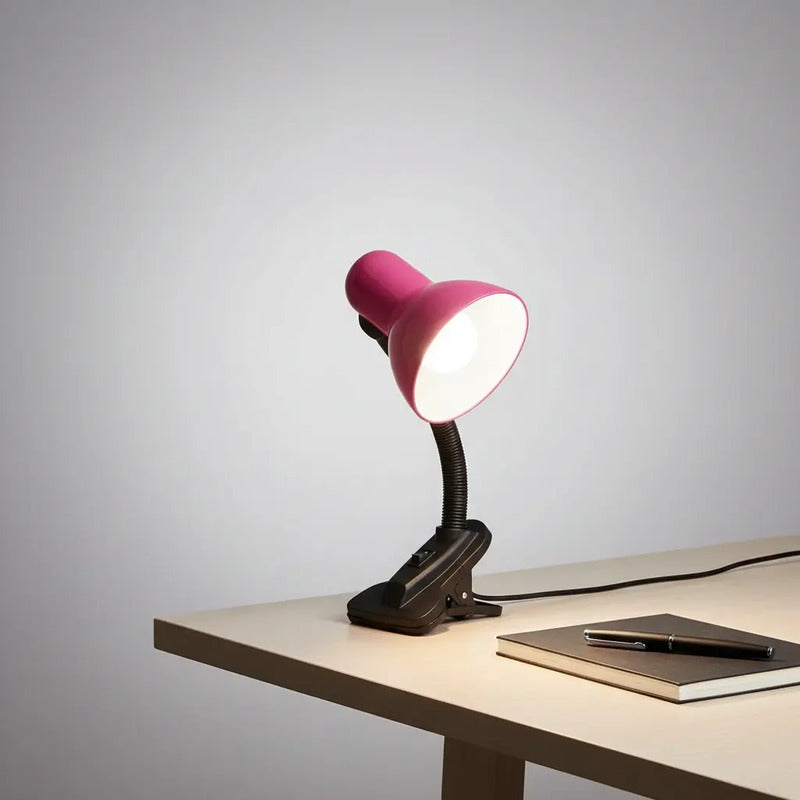 Lámpara Con Pinza Para Escritorio O Veladora/mesa De Noche Negro Rosa Chicle