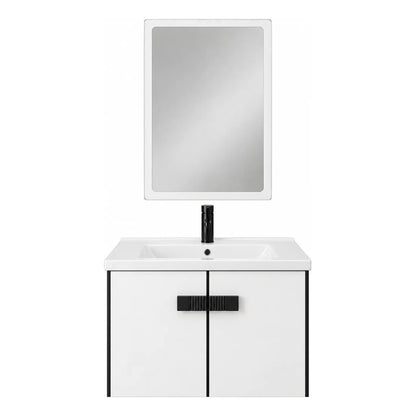 Set Completo De Baño Espejo Y Mueble Con Bacha Blanco Un Agujero