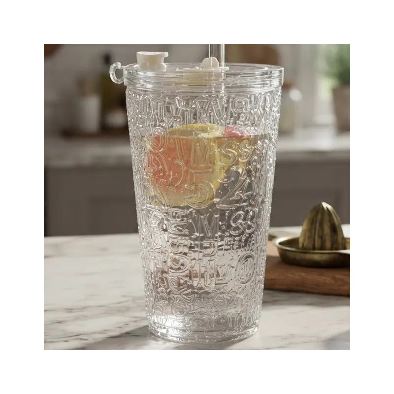 Vaso De Vidrio Con Tapa Hermética Y Sorbito 13,5x9cm Transparente