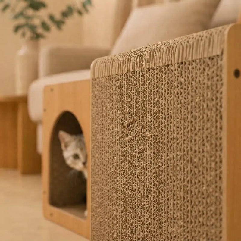 Box Rascador Casita De Madera Para Gatos 45,5x29x28 Cm Marrón