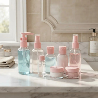 Set De Botellas De Viaje 7 Piezas Para Cosmet Rosa