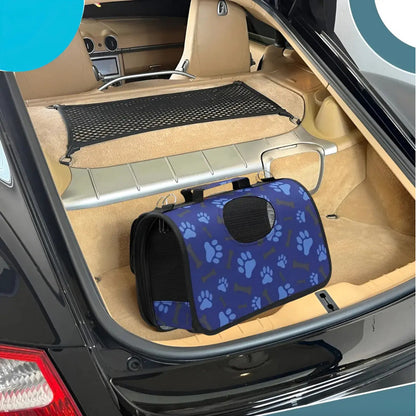Bolso Transportador Mascotas De Viaje Perro Gato Huellas Azul