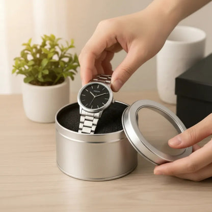 Caja Organizadora Con Tapa Transparente Para Reloj 9x6 Cm Plateado