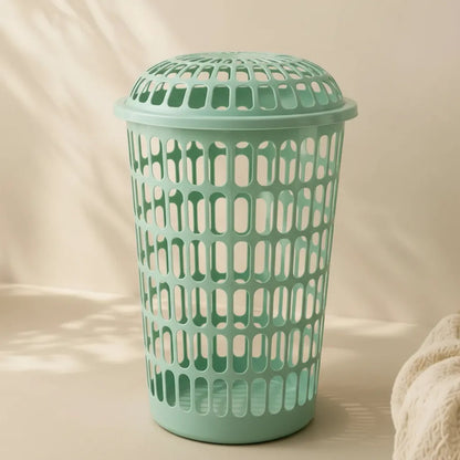Canasto De Ropa Plástico Redondo Con Tapa Laundry Rosa