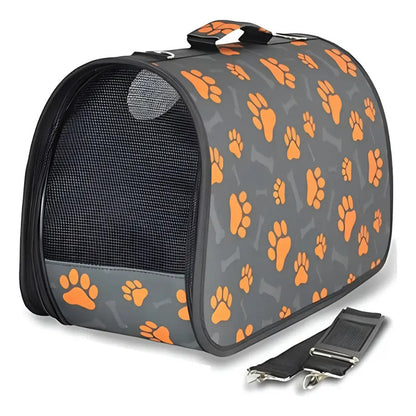 Bolso Transportador Mascotas De Viaje Perro Gato Huellas Naranja