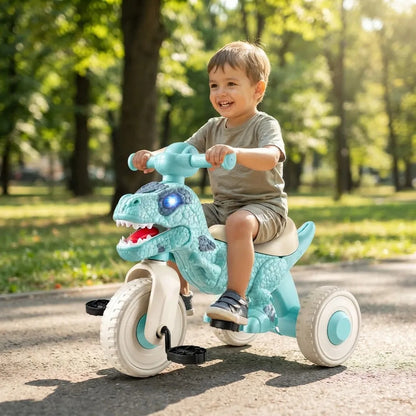 Triciclo Infantil Dinosaurio Con Pedales Y 3 Ruedas Celeste