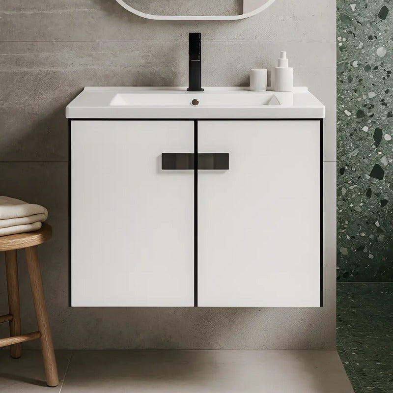 Mueble De Baño Moderno Y Compacto Con Bacha De Loza 60cm Blanco Un Agujero