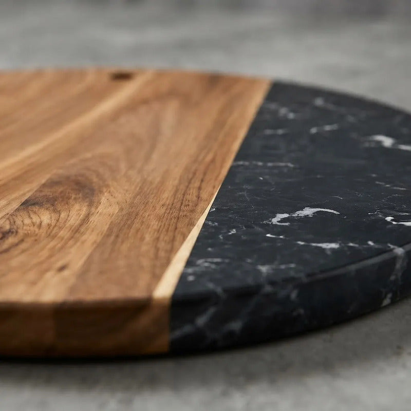 Tabla De Picar Combinada Madera Y Mármol Negro Mármol Negro
