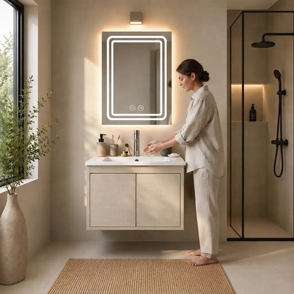 Set Completo Baño Mueble Con Bacha Espejo Led Mundo Express Beige