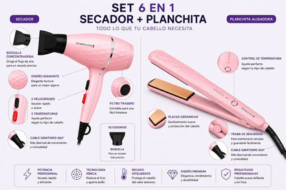 Set 6 En 1 Secador Planchita Reimiogton
