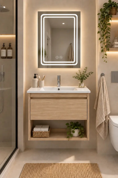 Set Completo De Baño Con Espejo Led Y Mueble Con Bacha