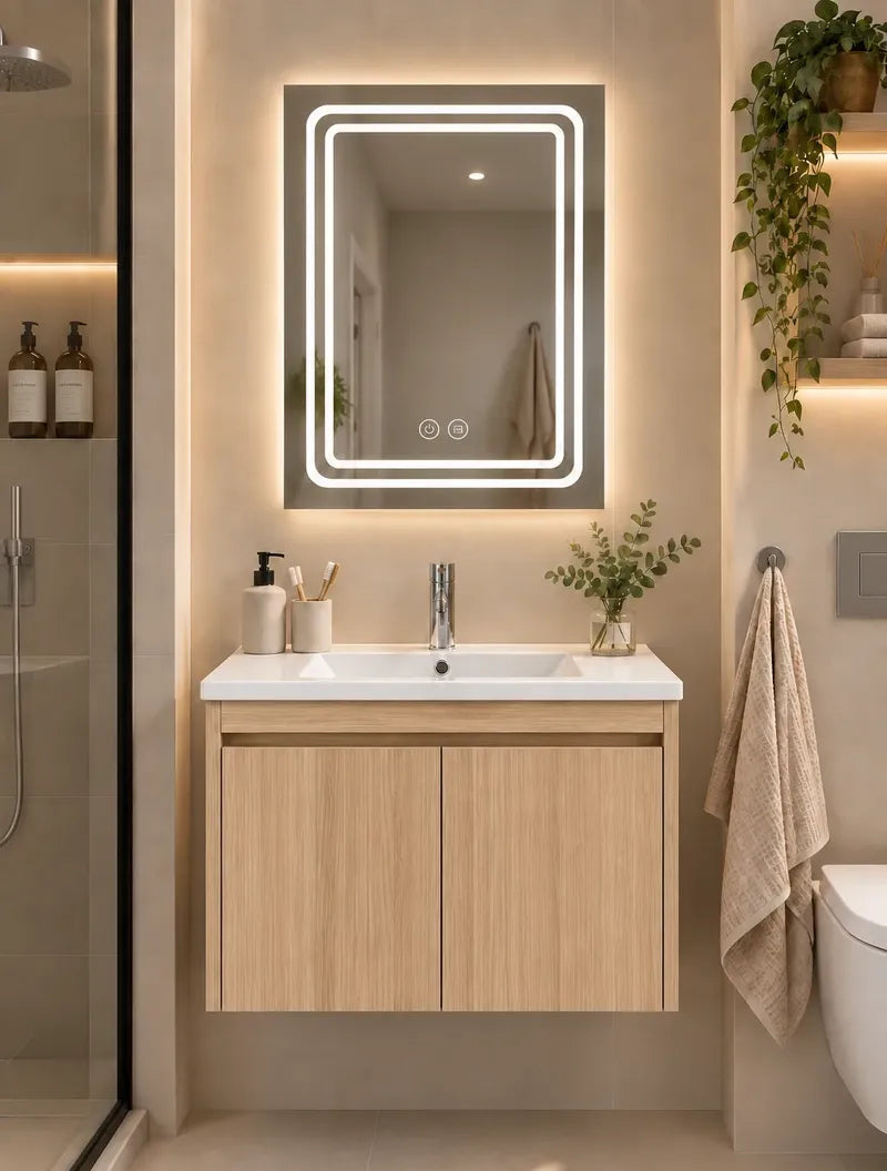Set Completo De Baño Con Espejo Led Y Mueble con Bacha