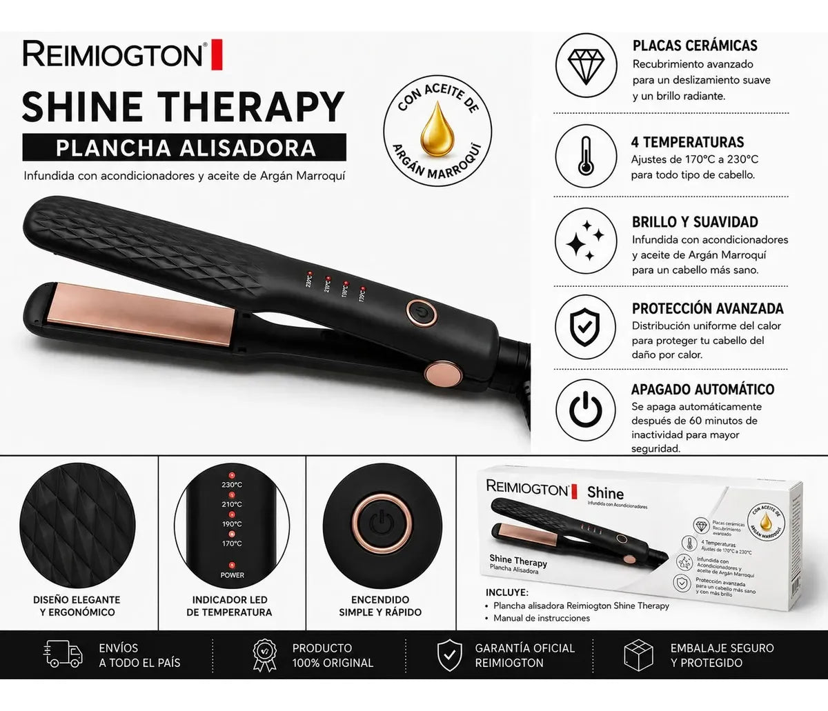Plancha Alisadora Reimiogton Shine Therapy Re-2518