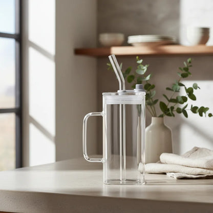 Vaso Square Con Asa, Tapa y Sorbito 380ml
