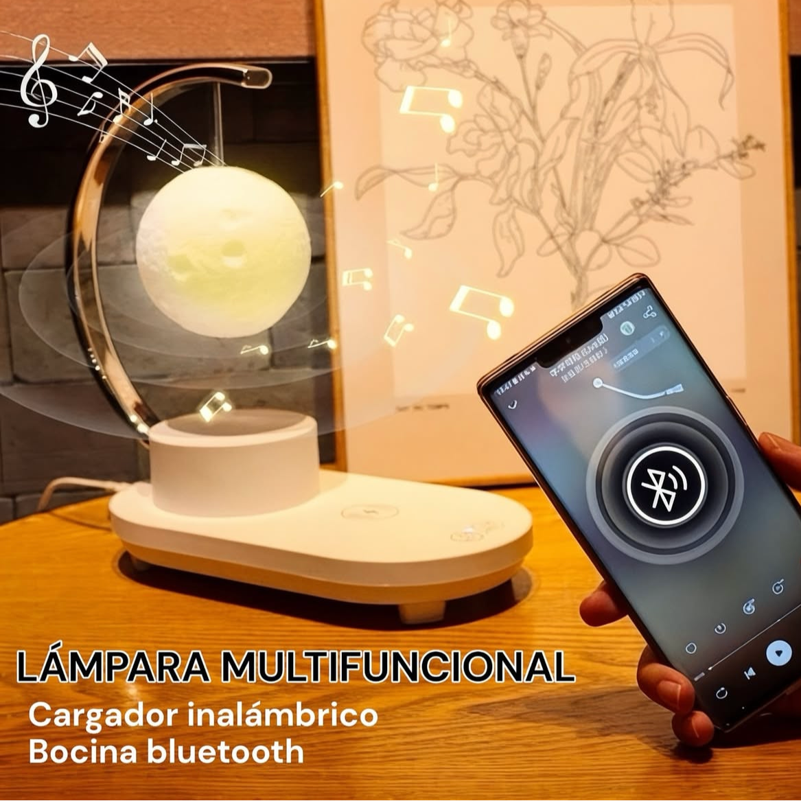 Veladora Luna, Reproductor de Música & Cargador Inalámbrico iPhone