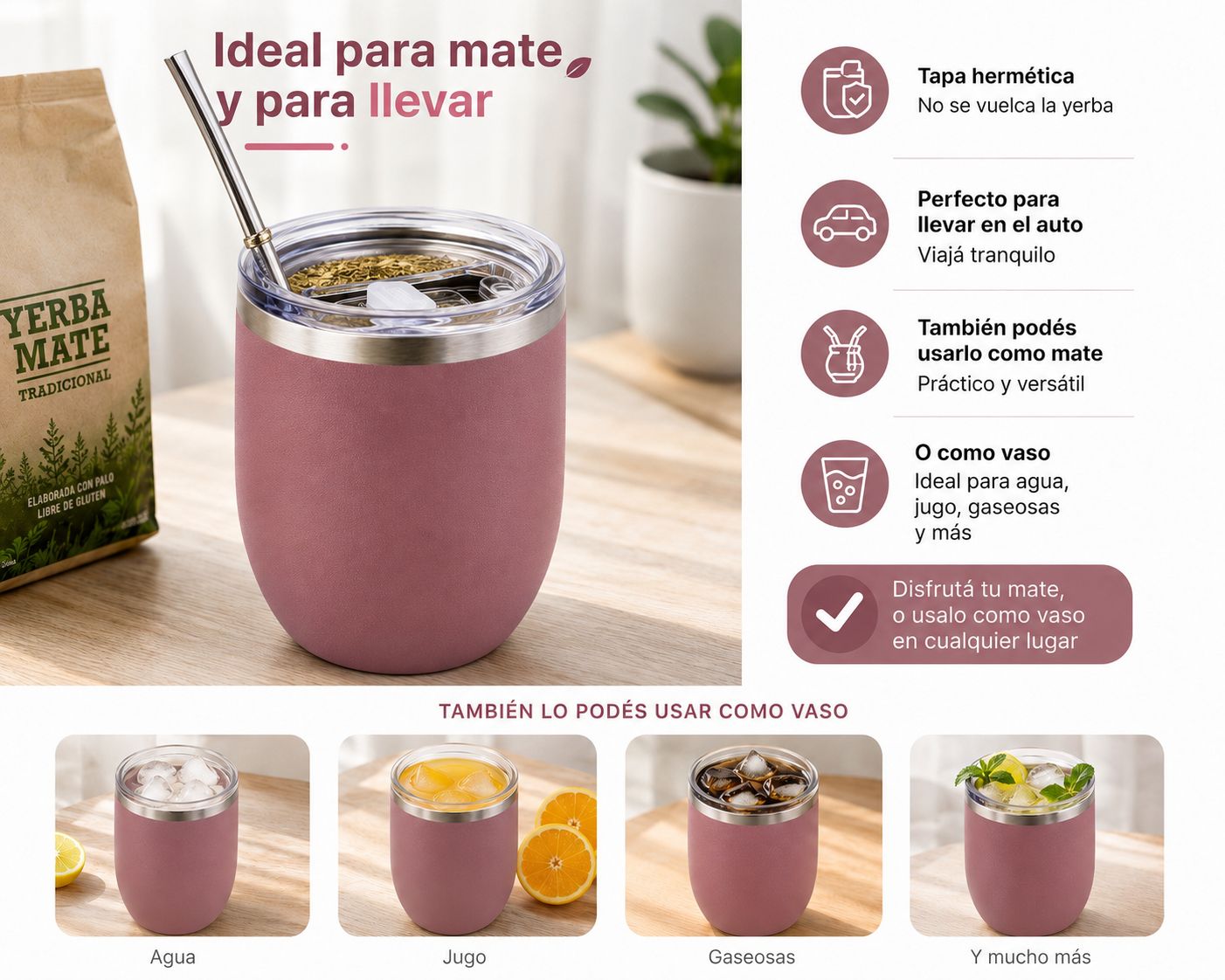 Mate Térmico de Acero Inoxidable con Tapa Hermética 360ml