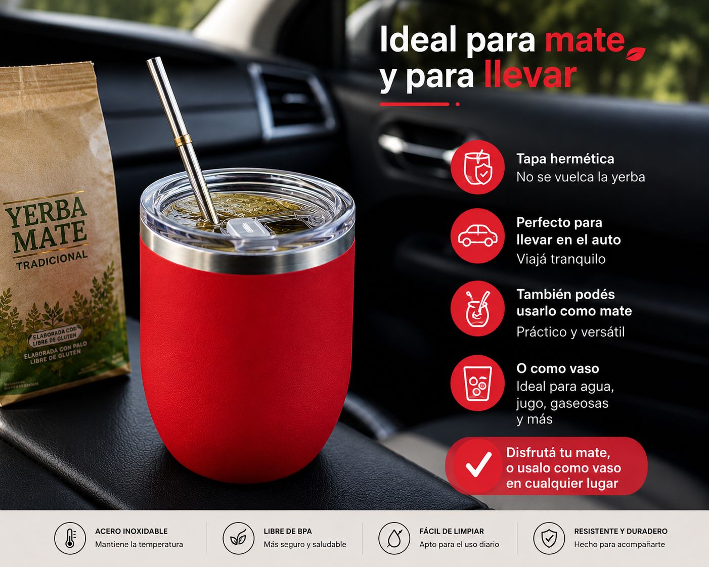 Mate Térmico de Acero Inoxidable con Tapa Hermética 360ml