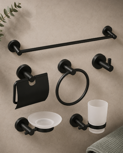 Set de Accesorios de Baño Base Redonda Negro Mate
