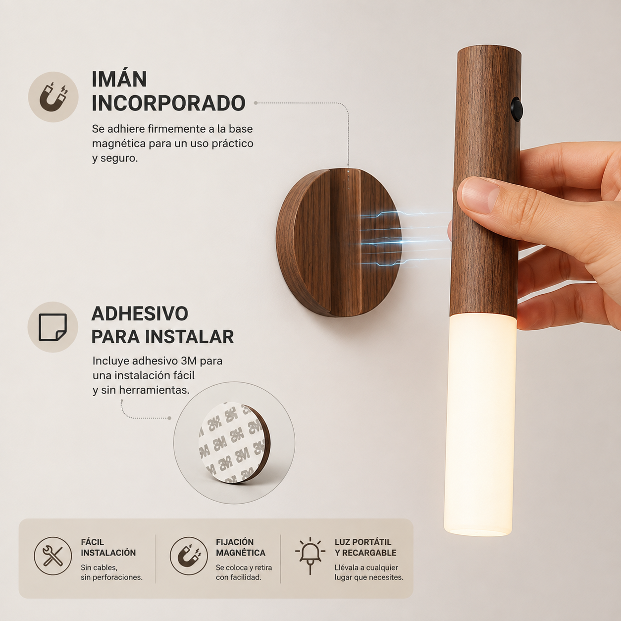 Lámpara LED Sensor De Movimiento Recargable Magnética