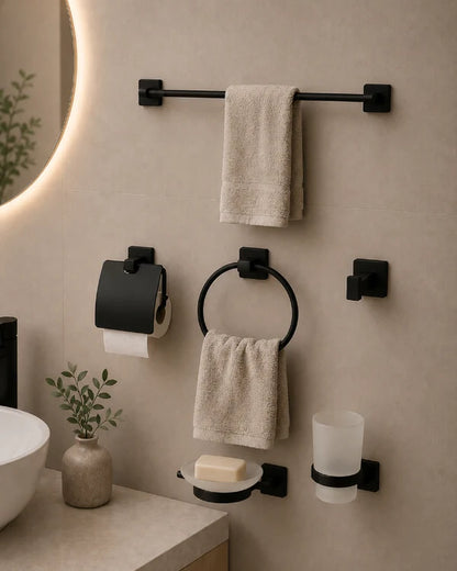 Set De Baño Accesorios Juego De Baño 6 Piezas Negro Mate