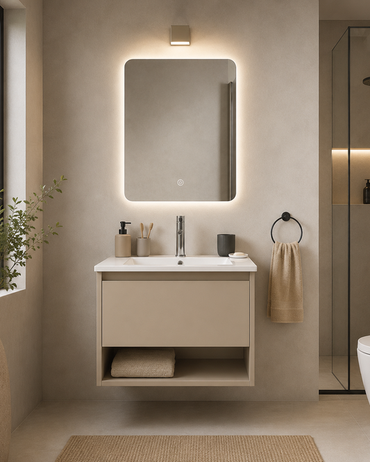 Set Completo De Baño Espejo Led Y Mueble Con Bacha 58x45x45,5cm