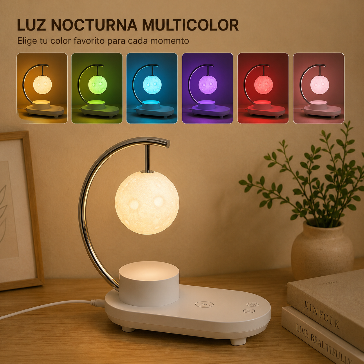 Veladora Luna, Reproductor de Música & Cargador Inalámbrico iPhone