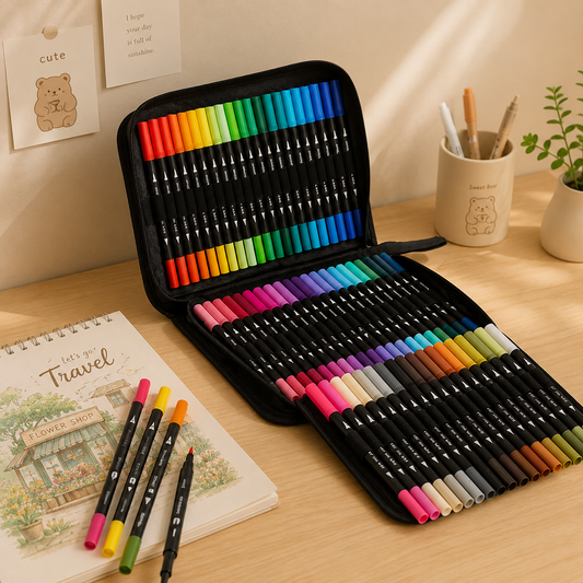 Marcadores Doble Punta 72 Pcs Punta Fina + Pincel Color Mix