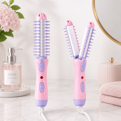 Cepillo Eléctrico 2 en 1 - Mini Buclera y Planchita de Pelo