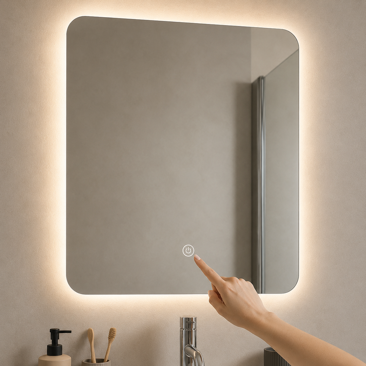 Set Completo De Baño Espejo Led Y Mueble Con Bacha 58x49x47