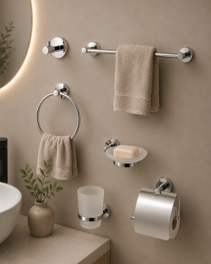 Set de Accesorios de Baño Base Redonda Cromado